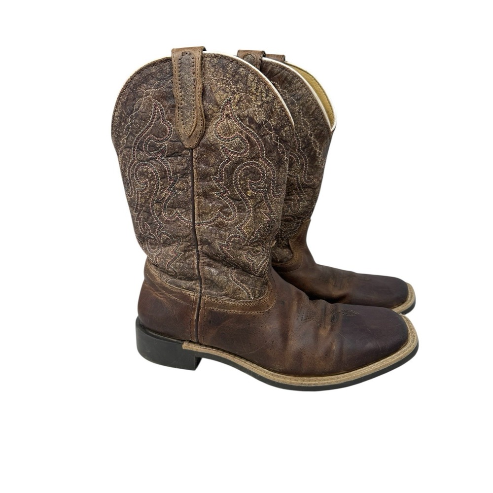 🔥Smoky Mountain 🤎Women Sz 6.5 (Youth 5) Brown Leather Western Boots Distressed - Picture 3 of 9